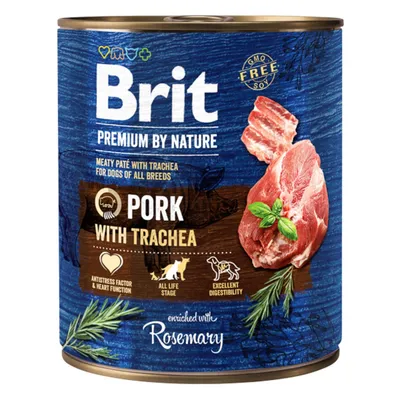 Brit Premium By Nature, Porc și Trahee, conservă hrană umedă fără cereale câini, (pate), 800g