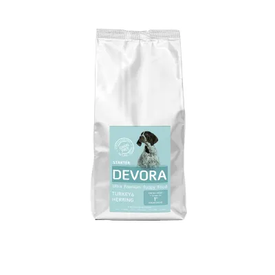 Devora Grain Free Starter Hrană uscată pentru câini, cu curcan, hering și mazăre, 7.5kg