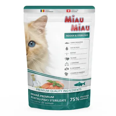 Miau Miau Indoor, Hrană Uscată Pisică Adult, Sterilizată, Pasăre, 800g