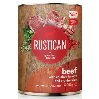Rustican Vită și Inimi de Pui cu Merișoare 400 g