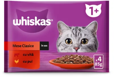 Whiskas Classic Mix plicuri pisici Adulte, cu Vita/Pui în sos 4x85g