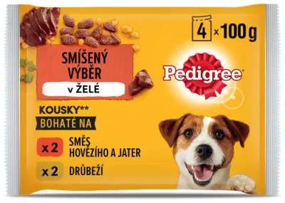 Pedigree Pachet plicuri pentru caini Adulți, cu Vita si Pasare în aspic 4x100g