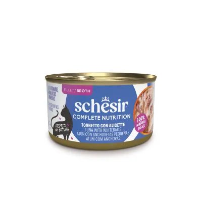 Schesir Conservă hrană completă pentru pisici, cu Ton și Anșoa, în supă 85g
