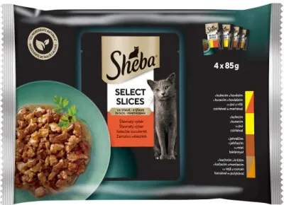 Sheba Cuisine Pachet plicuri pentru pisici, cu Vită, Miel, Pui și Curcan 4x85g