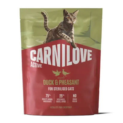 Carnilove Active Sterilised, Rață și Fazan, hrană uscată fără cereale pisici sterilizate, 400g