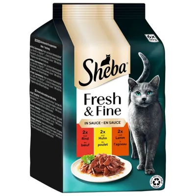Multipack Sheba Fresh & Fine Pliculețe 6 x 50 g Vită, pui & miel în sos