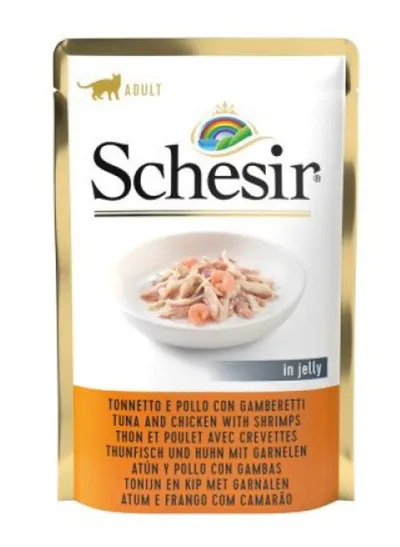 Hrană Umedă Pisică Adult, Schesir, Plic, Ton, Pui și Creveți, 85g