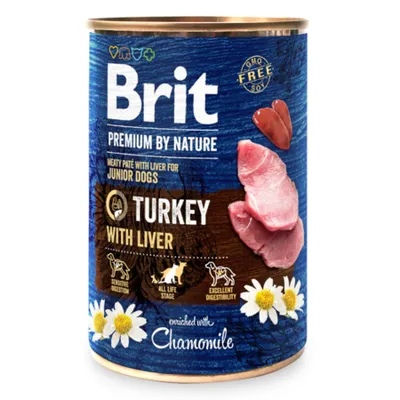 Hrană Umedă Câine Junior, Brit Premium by Nature, Curcan și Ficat, 400g