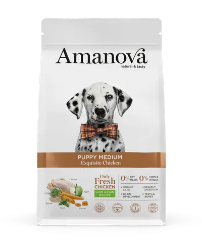 Hrană Uscată Câine Junior, Amanova, Hipoalergenic, Talie Medie, Pui, 2kg