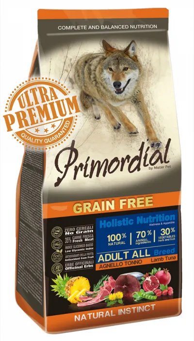 Primordial Holistic, Xs-Xl, Ton și Miel, hrană uscată fără cereale câini, 12kg