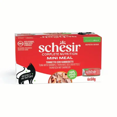 Schesir Complete Nutrition Filet în gelatină 6 x 50 g Conserve Ton cu creveți