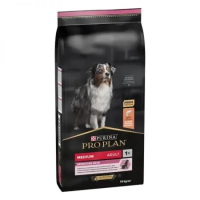 Purina Pro Plan Sensitive Skin Adult M, Somon, hrană uscată câini, piele și blană, 14kg