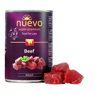 Nuevo, Vită, conservă hrană umedă fără cereale pisici, (pate), 400g