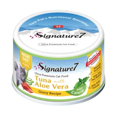 Hrană Umedă Pisică Adult, SIGNATURE7, Ton și Aloe Vera în Sos cu Iarba-Mâței, 70g