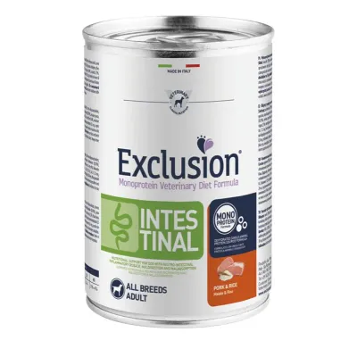 Dietă Veterinară, Hrană Umedă Câine, Exclusion Intestinal, Porc și Orez, 400g