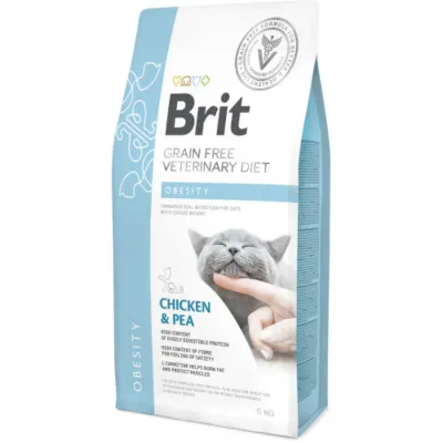 Brit VD Obesity, Pui, dietă veterinară, hrană uscată fără cereale pisici, obezitate, 5kg