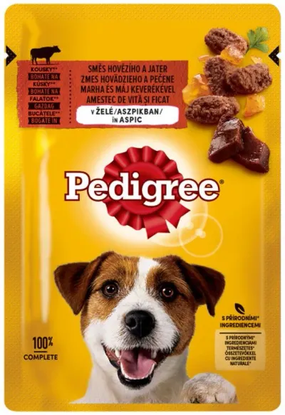 Pedigree Plic hrană umedă pentru câini Adult, cu Vită și Ficat în Aspic 100g
