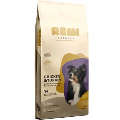 Remi Premium Adult Medium, cu Pui și Curcan 12,5kg
