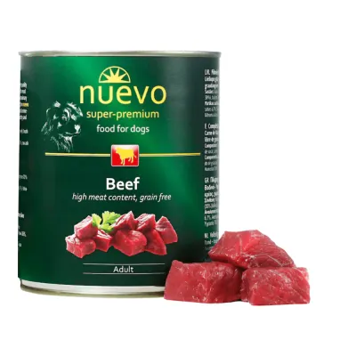 Nuevo, Xs-Xl, Vită, conservă hrană umedă fără cereale câini, (pate), 800g