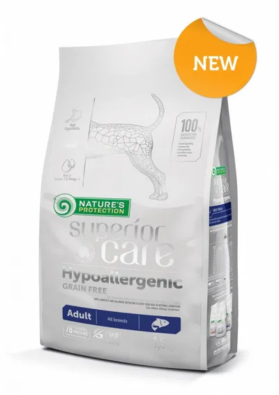 Natures Protection Superior Care Hypoallergenic, Somon, hrană uscată fără cereale câini, afecțiuni digestive și dermatologice, 1.5kg