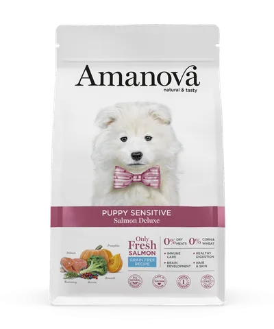 Hrană Uscată Câine Junior, Amanova Sensitive, Hipoalergenic, Somon, 7kg