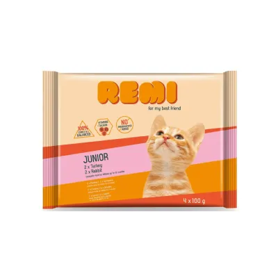 Remi Kitten Pachet plicuri pentru pisicuțe, Curcan și Iepure 4x100g