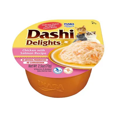 Inaba Ciao Dashi, Pui și Somon, bol hrană umedă fără cereale pisici, (în sos), 70g
