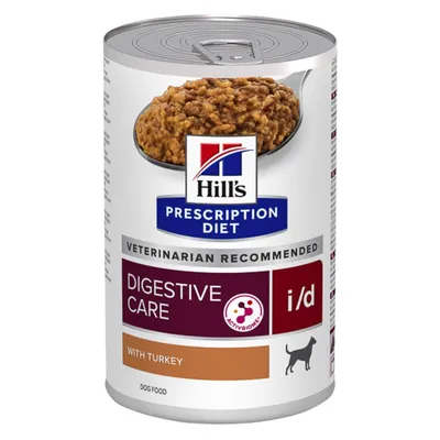 Hill's Prescription Diet i/d, Xs-Xl, Curcan, dietă veterinară, conservă hrană umedă câini, sistem digestiv, (pate), 360g