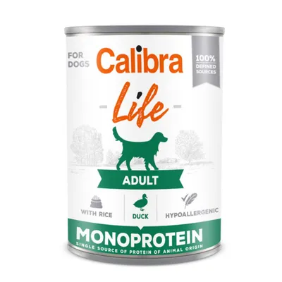 Calibra Life, Xs-Xl, Rață și Orez, conservă hrană umedă monoproteică câini, (pate), 400g