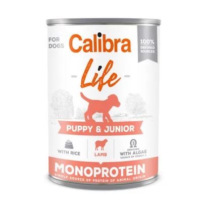 Calibra Life Puppy&Junior, Xs-Xl, Miel și Orez, conservă hrană umedă monoproteică câini junior, (pate), 400g
