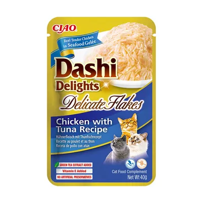 Hrană Umedă Pisică Adult, Churu Dashi Delights, Flakes, Pui și Ton, 40g