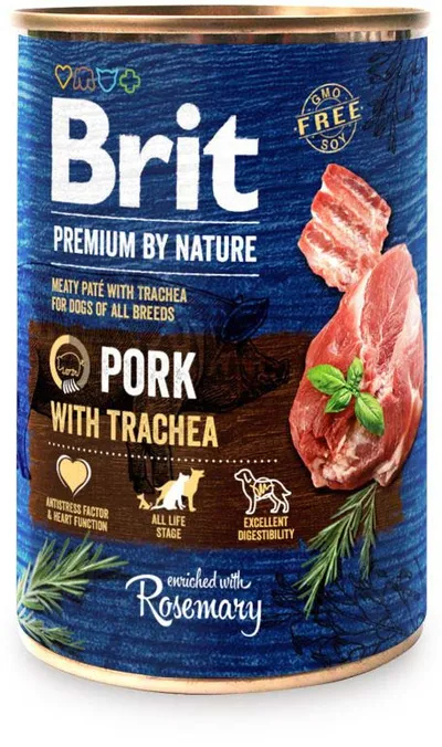 Brit Premium by Nature Conservă pentru câini, Porc cu trahee 400 g