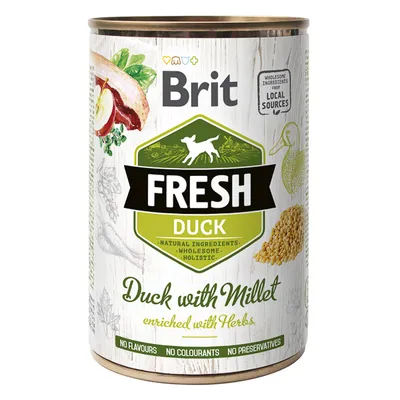 Brit Fresh, Rață cu Mei, conservă hrană umedă fără cereale câini, (în aspic), 400g