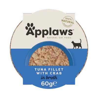 Applaws File, Ton și Crab, bol hrană umedă pisici, (în supă), 60g