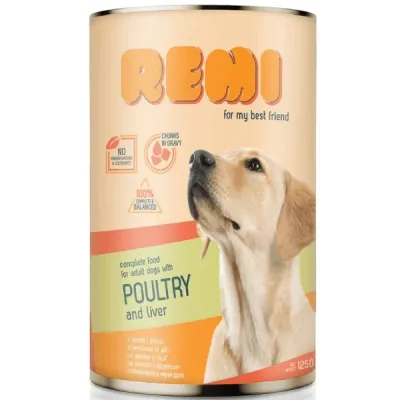 Remi Conservă pentru câini, cu Pasăre și Ficat 1250 g