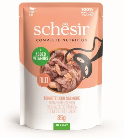 Hrană pisici ton și somon 85 g Schesir în jeleu