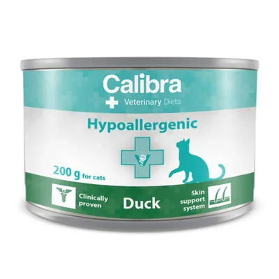 Calibra Veterinary Diets Hypoallergenic Duck, Rață, dietă veterinară, conservă hrană umedă monoproteică pisici, alergii, (pate), 200g