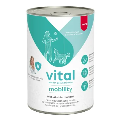 Mera Vital Mobility, Xs-Xl, Vită și Pui, dietă veterinară, conservă hrană umedă fără cereale câini, sistem articular, (pate), 400g