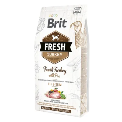 Brit Fresh Fit & Slim Adult S-XL, Curcan cu Mazăre, hrană uscată conținut redus cereale câini, managemetul greutății, 2.5kg
