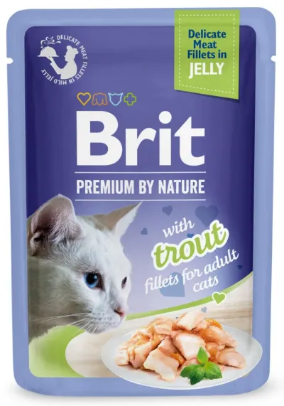 Brit Premium By Nature plic pentru pisici adulte, file cu Pastrav în jeleu 85g