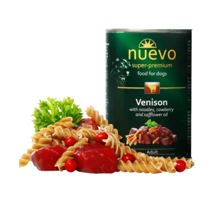 Nuevo Vânat, Tăiței, Merișor și Ulei de Șofrănel, Xs-Xl, conservă hrană umedă câini, (pate), 400g
