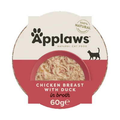 Applaws, Pui și Rață, bol hrană umedă pisici, (în supă), 60g