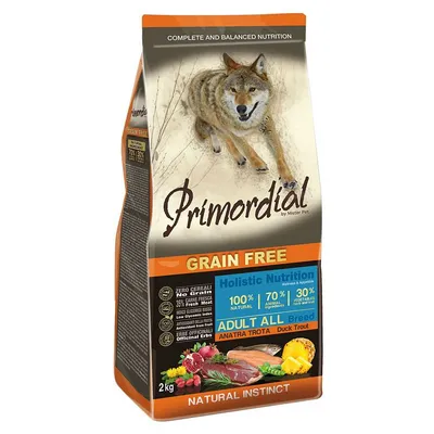 Primordial Holistic, Xs-Xl, Rață și Păstrăv, hrană uscată fără cereale câini, 12kg