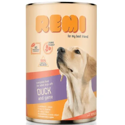Remi Conservă pentru câini, cu Rață și Vânat 1250g
