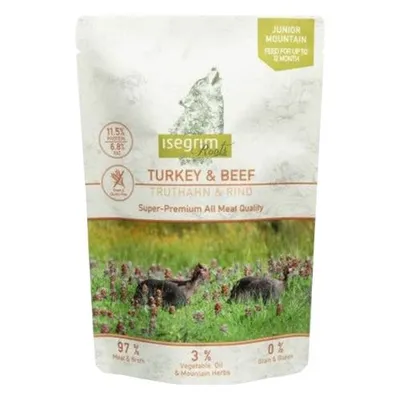 Isegrim, Xs-Xl, Curcan și Vită, plic hrană umedă fără cereale câini junior, (în sos), 410g