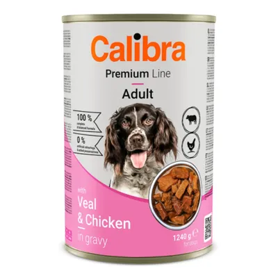 Calibra Premium Line, Xs-Xl, Pui și Vită, conservă hrană umedă câini, (în sos), 1240g